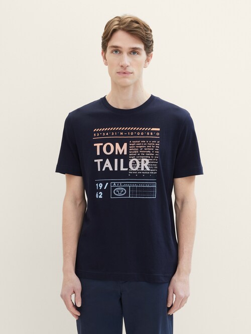 Tom Tailor T Shirt With A Logo Print Sky Captain Blue - 1040897-10668