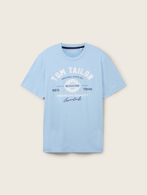 Tom Tailor T Shirt With A Logo Print Washed Out Middle Blue - 1037735-32245