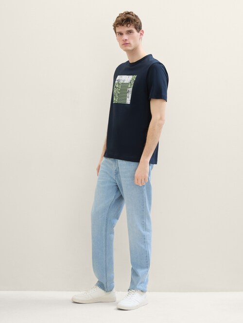 Meski T Shirt Tom Tailor T Shirt With Print Sky Captain Blue - 1041793-10668