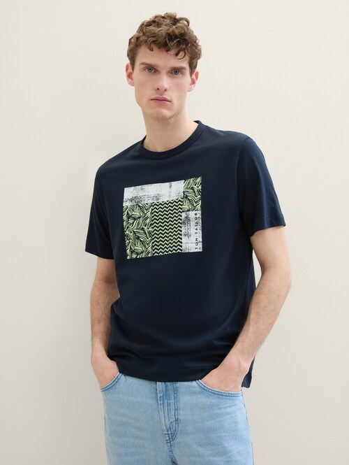 Meski T Shirt Tom Tailor T Shirt With Print Sky Captain Blue - 1041793-10668