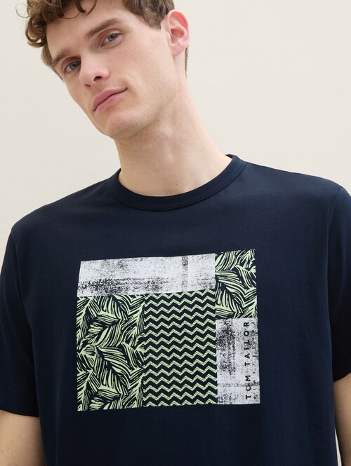 Meski T Shirt Tom Tailor T Shirt With Print Sky Captain Blue - 1041793-10668