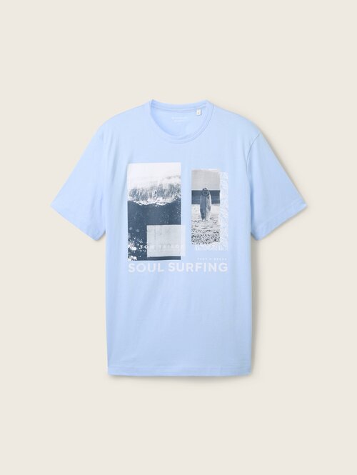 Meski T Shirt Tom Tailor Print T Shirt Windsurf Blue - 1041788-35271