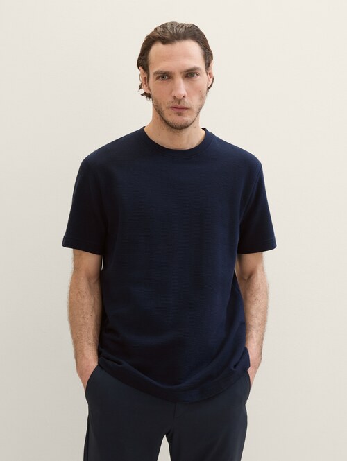 Tom Tailor T Shirt With Texture Sky Captain Blue - 1041806-10668