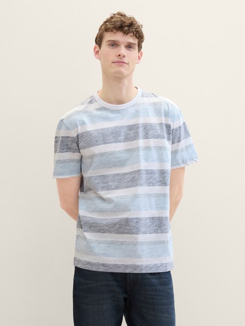 Tom Tailor® C-Neck T-shirt  - Navy Grey Mint Block Stripe