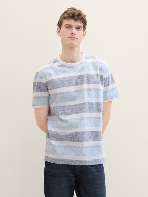 Tom Tailor C-Neck T-shirt - Navy Grey Mint Block Stripe 1041790-35652