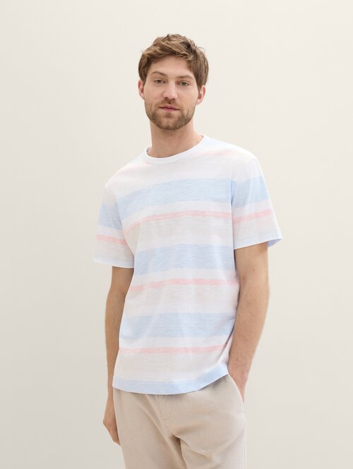 Tom Tailor C-Neck Tshirt - Blue Beige Blockstripe 1041790-35786