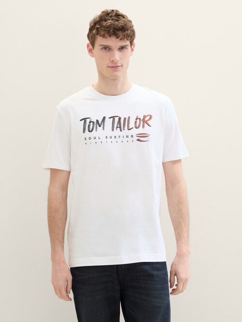 Tom Tailor Logo Text Tee White - 1041798-20000
