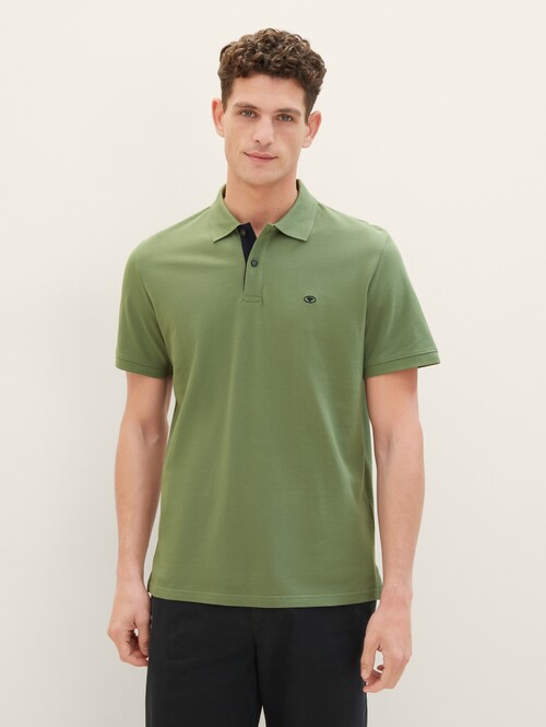 Tom Tailor Basic Polo With Contrast Dull Moss Green