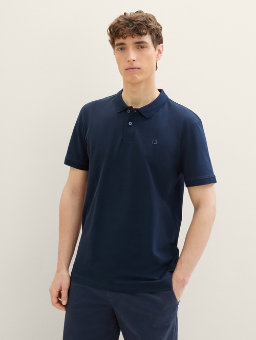 Denim Tom Tailor Basic Polo Shirt With A Logo Print Sky Captain Blue
