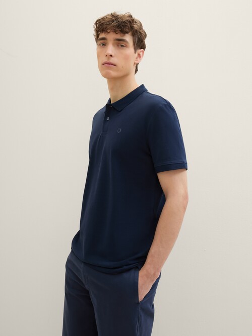 Denim Tom Tailor® Basic Polo Shirt With A Logo Print - Sky Captain Blue