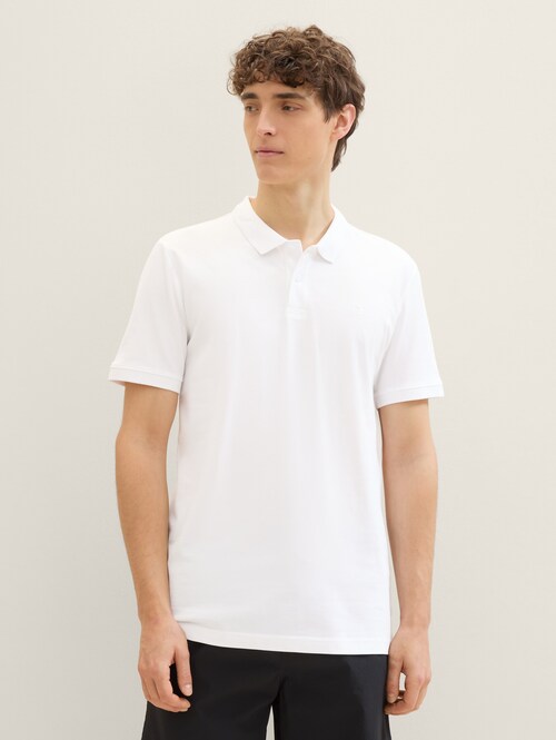 Denim Tom Tailor Basic Polo Shirt With A Logo Print - White 1041184-13308