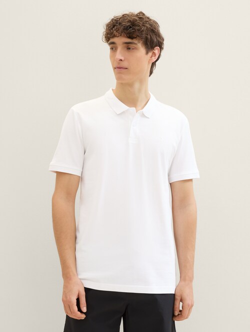 Denim Tom Tailor Basic Polo Shirt With A Logo Print White