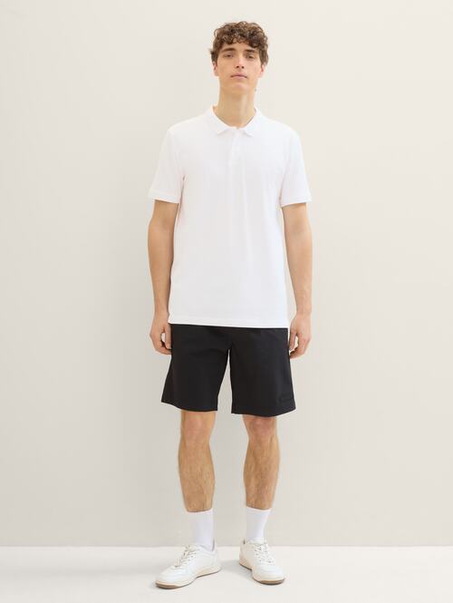 Meska Koszulka Polo Denim Tom Tailor Basic Polo Shirt With A Logo Print White - 1041184-13308