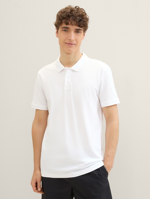 Mska Koszulka Polo Denim Tom Tailor Basic Polo Shirt With A Logo Print White - 1041184-13308