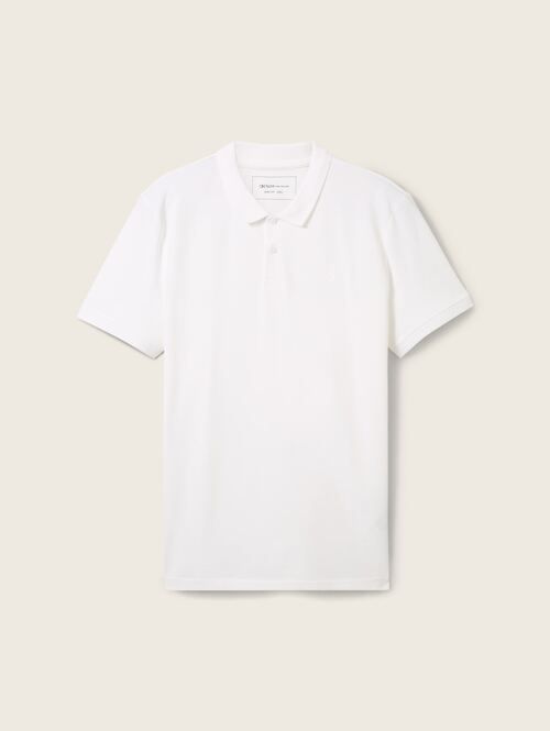 Denim Tom Tailor Basic Polo Shirt With A Logo Print White - 1041184-13308