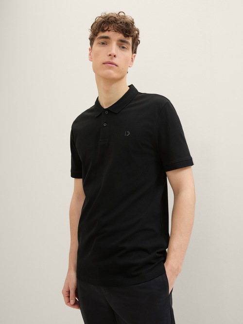 Denim Tom Tailor Basic Polo Shirt With A Logo Print Black - 1041184-29999