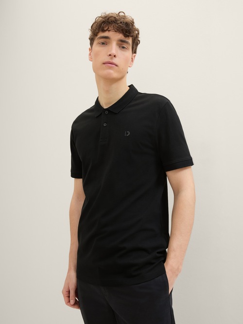 Denim Tom Tailor Basic Polo Shirt With A Logo Print - Black 1041184-29999