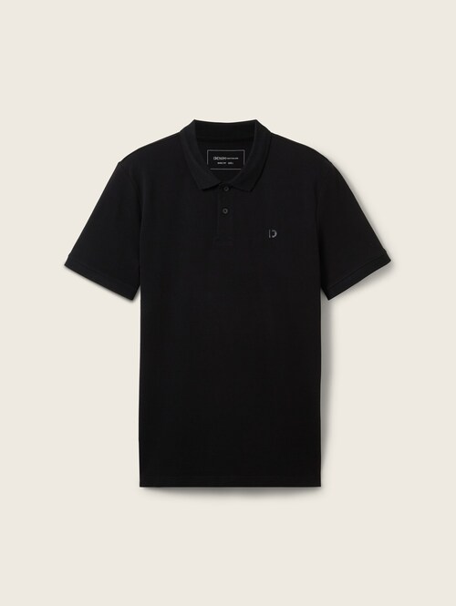 Meska Koszulka Polo Denim Tom Tailor Basic Polo Shirt With A Logo Print Black - 1041184-29999