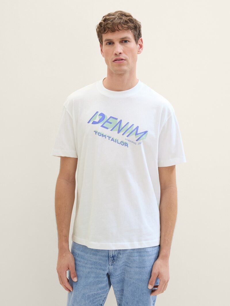 Meski T Shirt Denim Tom Tailor T Shirt Denim White - 1042037-20000