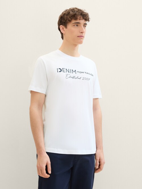 Denim Tom Tailor Logo T-shirt - White 1042042-20000