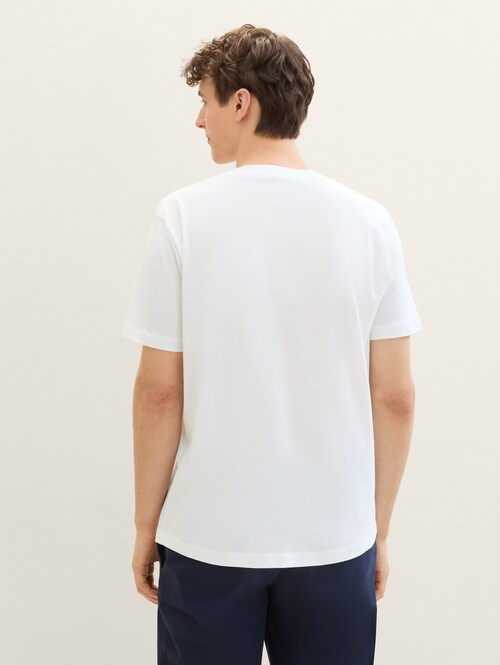 Meski T Shirt Denim Tom Tailor Logo T Shirt White - 1042042-20000