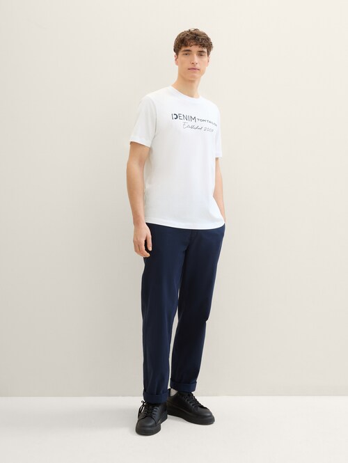 Meski T Shirt Denim Tom Tailor Logo T Shirt White - 1042042-20000