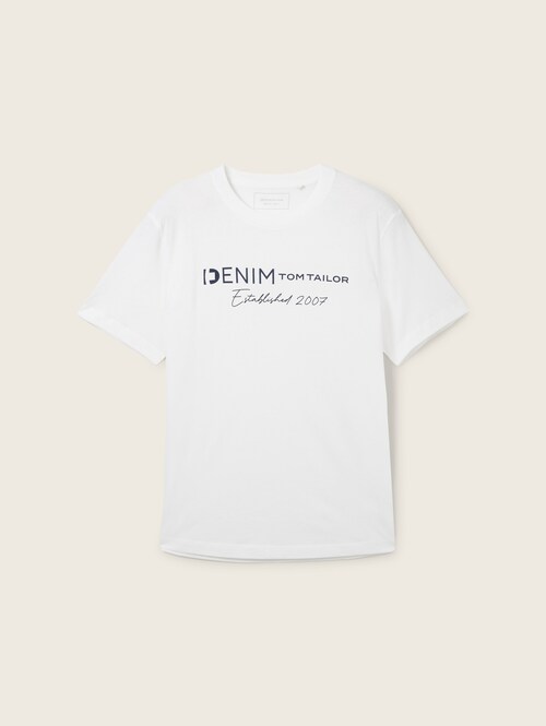 Meski T Shirt Denim Tom Tailor Logo T Shirt White - 1042042-20000