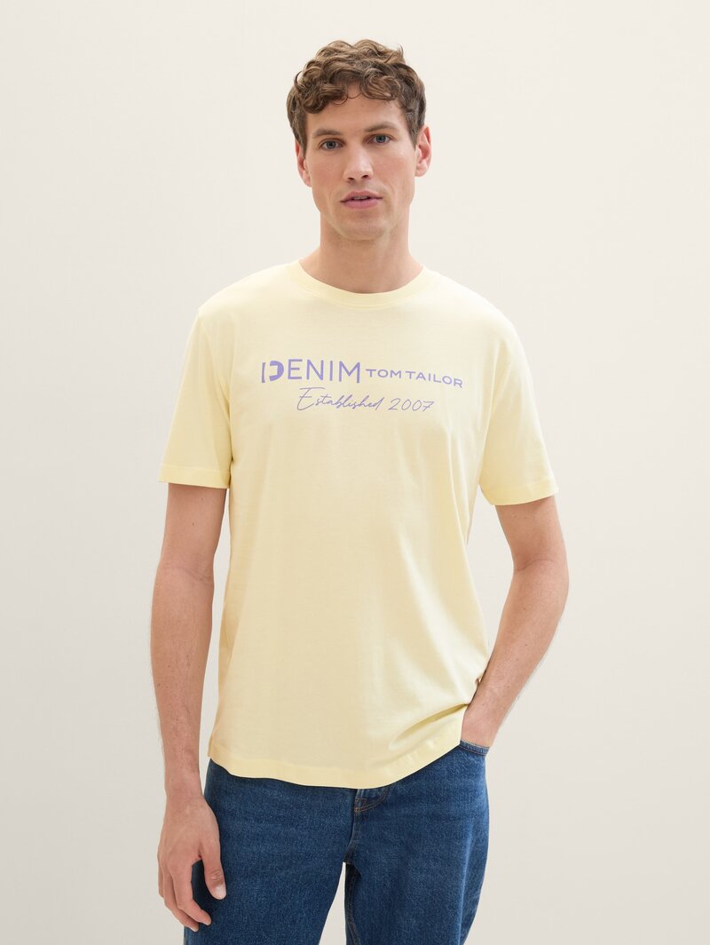 Meski T Shirt Denim Tom Tailor Logo T Shirt Pastel Light Yellow - 1042042-26299