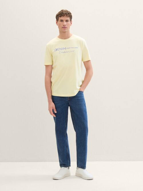 Meski T Shirt Denim Tom Tailor Logo T Shirt Pastel Light Yellow - 1042042-26299