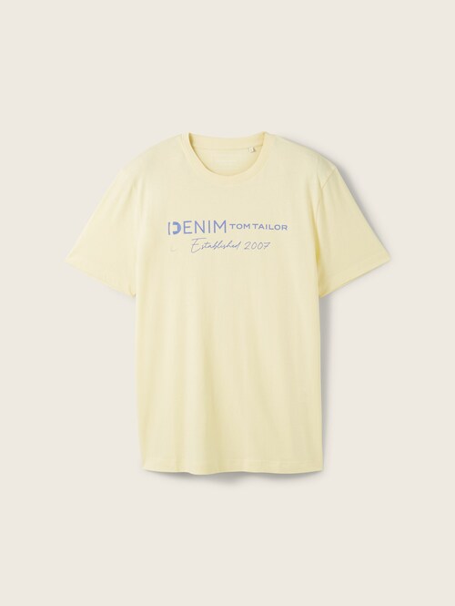 Meski T Shirt Denim Tom Tailor Logo T Shirt Pastel Light Yellow - 1042042-26299