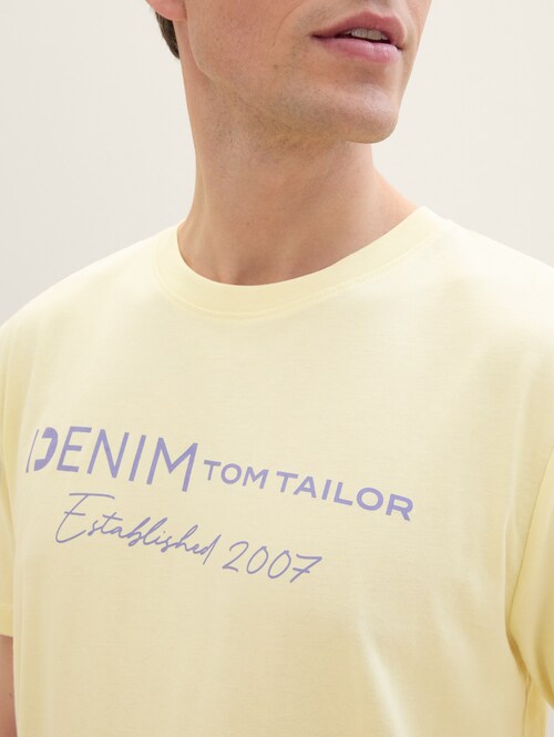 Meski T Shirt Denim Tom Tailor Logo T Shirt Pastel Light Yellow - 1042042-26299