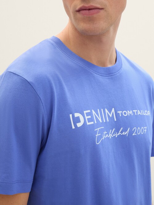 Denim Tom Tailor Logo T Shirt Blueberry Blue - 1042042-30104