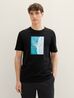 Meski T Shirt Denim Tom Tailor T Shirt With Print Black - 1042045-29999