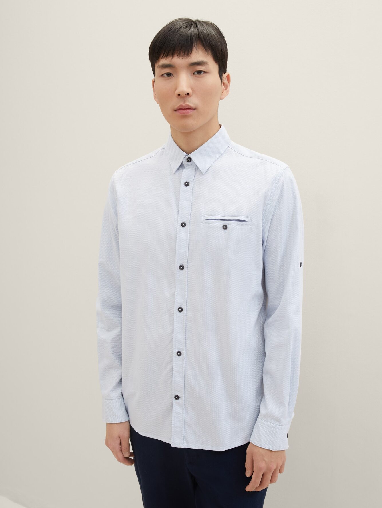 Meska Koszula Materialowe Tom Tailor Textured Shirt Light Blue Small Structure - 1040129-34703