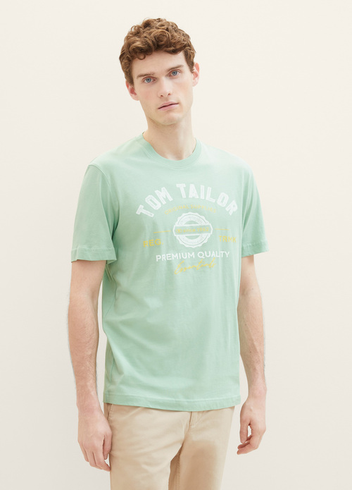 Tom Tailor T Shirt With A Logo Print Paradise Mint - 1037735-23383