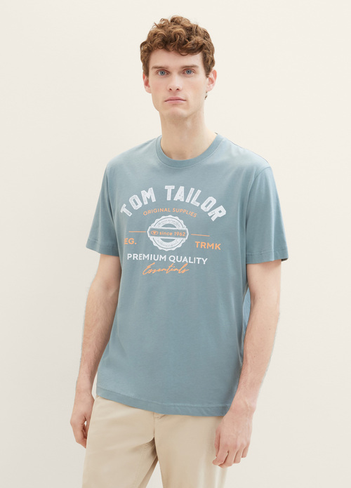 Tom Tailor T Shirt With A Logo Print Grey Mint - 1037735-27475