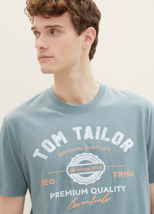 Tom Tailor T Shirt With A Logo Print Grey Mint - 1037735-27475