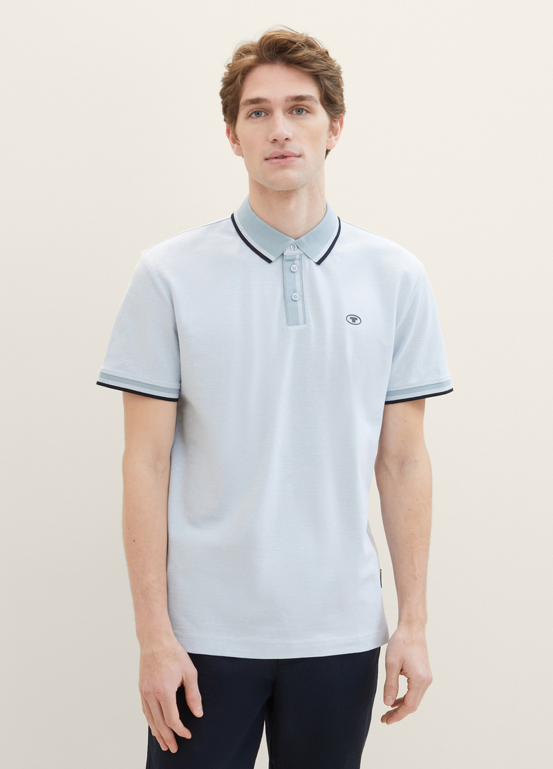 Meska Koszulka Polo Tom Tailor Basic Polo Shirt White Foggy Blue Twotone - 1040822-35199