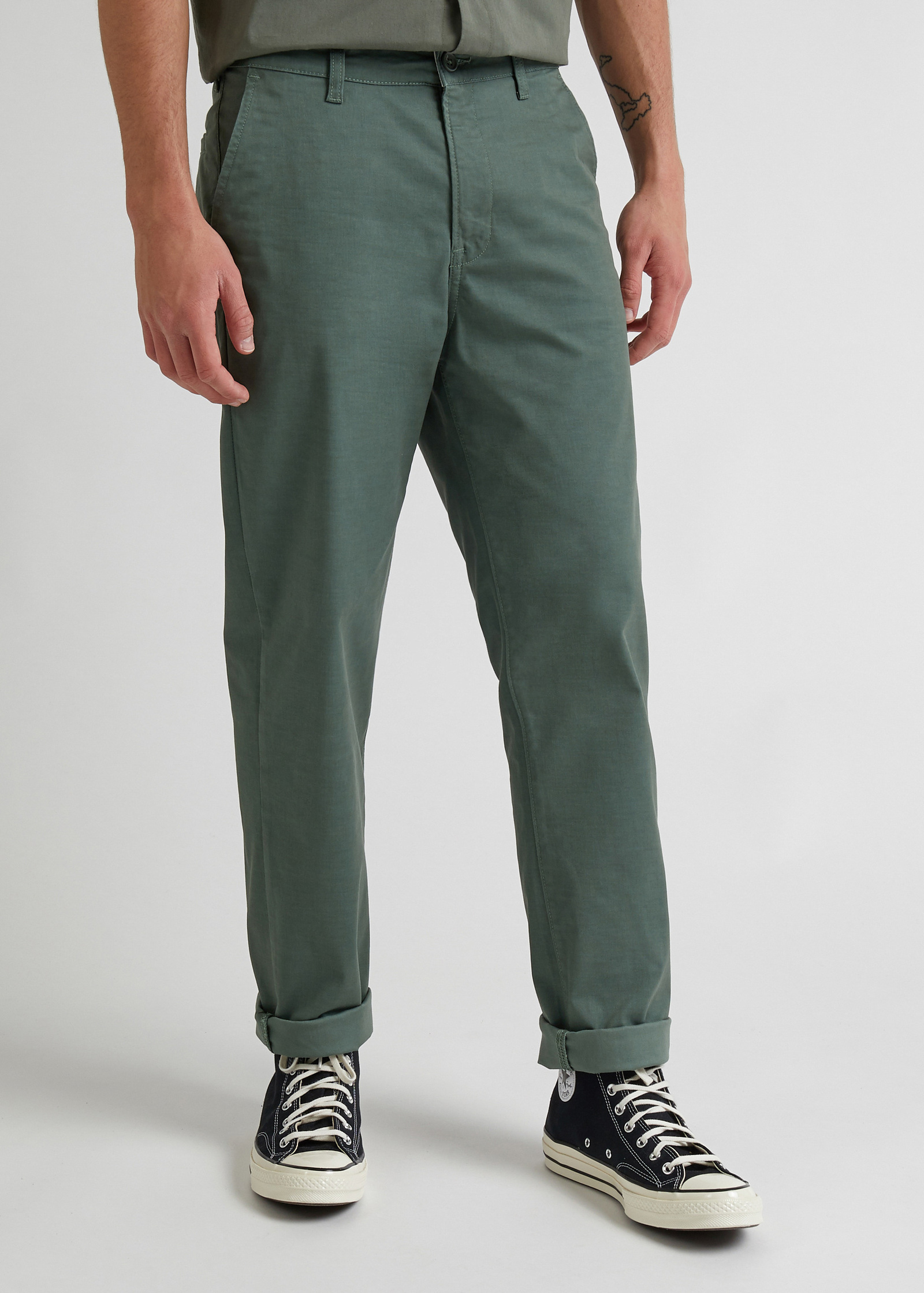 Meskie Spodnie Materialowe Lee Regular Chino Foty Green - L71FTYLL