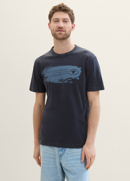 Tom Tailor T Shirt With A Text Print Sky Captain Blue - 1040956-10668