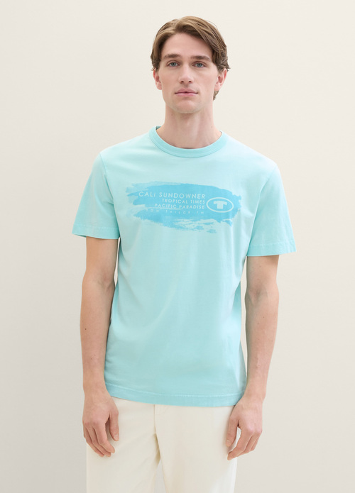 Tom Tailor T Shirt With A Text Print Caribbean Turquoise - 1040956-34921