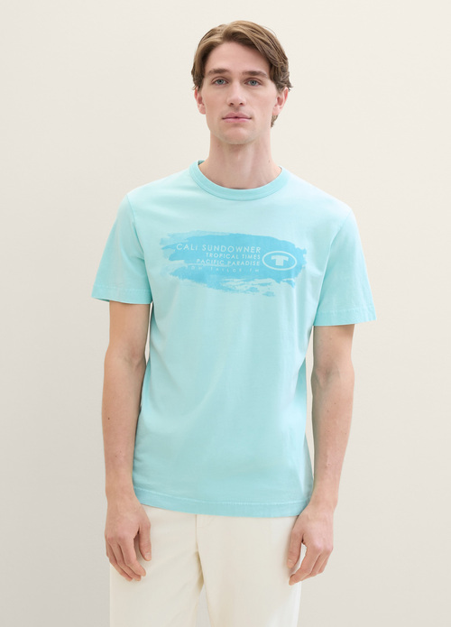 Tom Tailor T-shirt With A Text Print - Caribbean Turquoise 1040956-34921