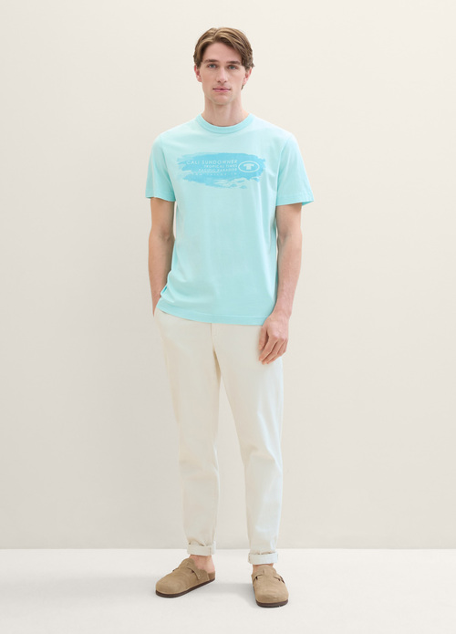 Meski T Shirt Tom Tailor T Shirt With A Text Print Caribbean Turquoise - 1040956-34921