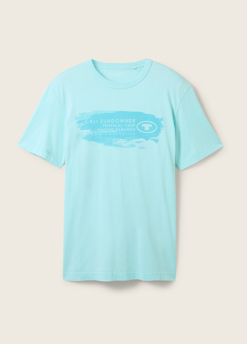 Meski T Shirt Tom Tailor T Shirt With A Text Print Caribbean Turquoise - 1040956-34921