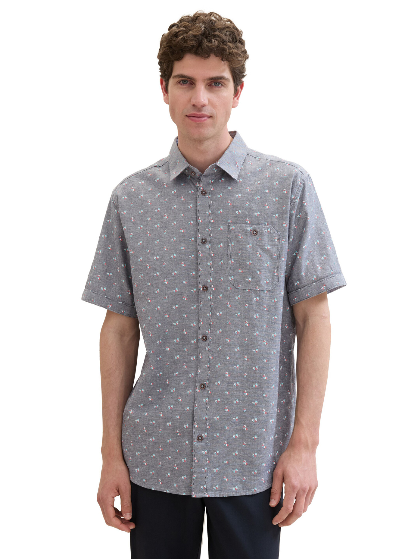 Meska Koszula Materialowe Tom Tailor Shirt Navy Orange Slice Design - 1041376-35451