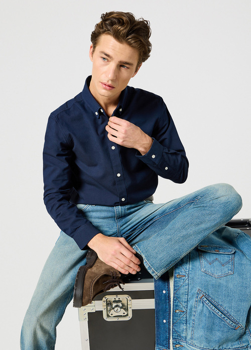 Meska Koszula Materialowe Wrangler Oxford Shirt Dark Navy Oo - 112357241