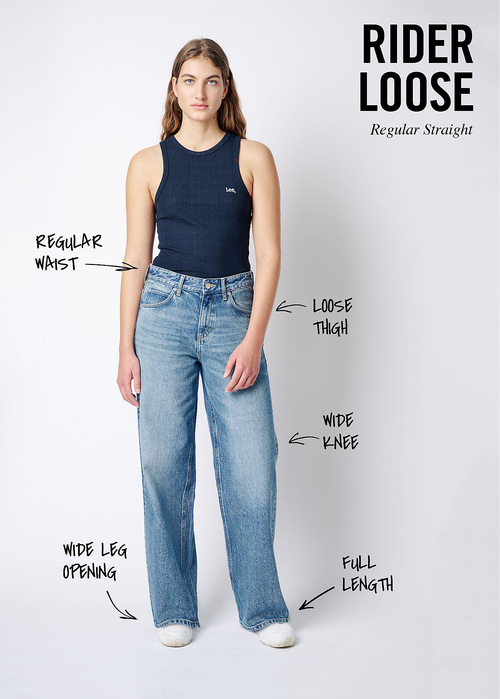 Damskie Spodnie Dzinsowe Lee Loose Rider Blue Flame - 112355265