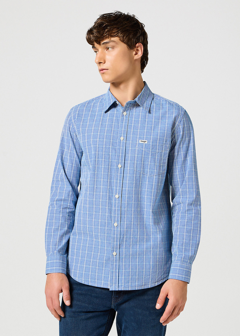 Meska Koszula Materialowe Wrangler One Pocket Shirt Blue Check - 112357222