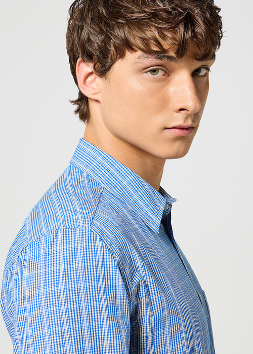 Meska Koszula Materialowe Wrangler One Pocket Shirt Blue Check - 112357222