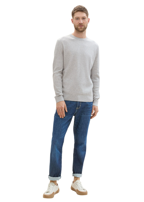Meski Sweter Tom Tailor Soft Sweater With A Round Neck Grey Heather Melange - 1043192-12035